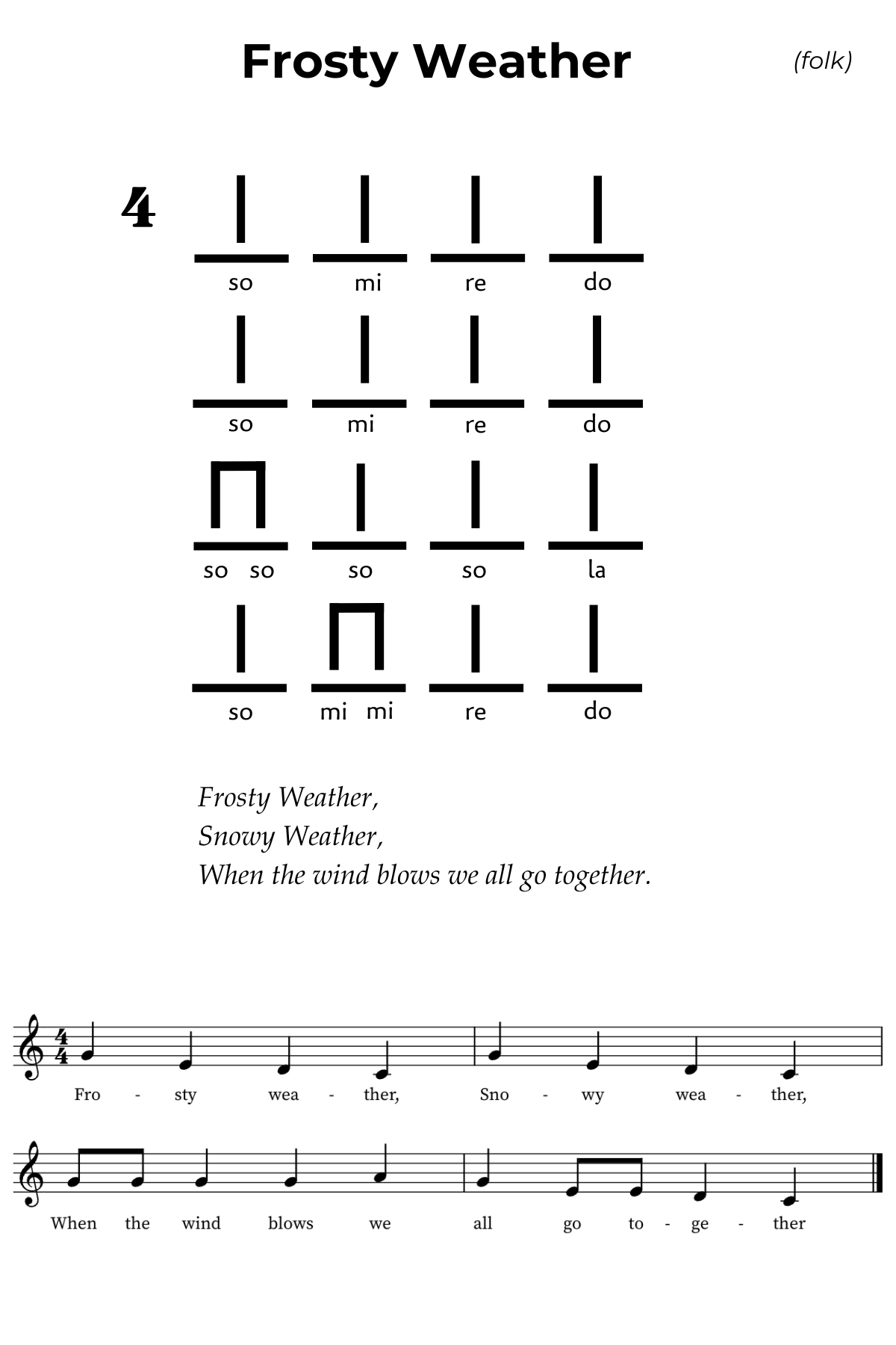 Frosty Weather in pentatonic solfa